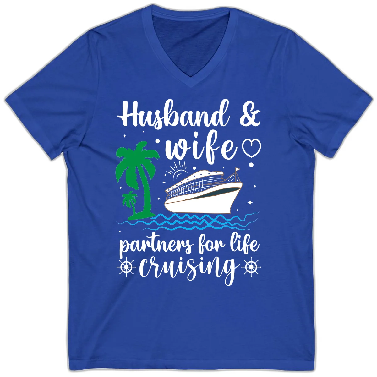 Husband & Wife Partners For Life Cruising V-Neck in True Royal