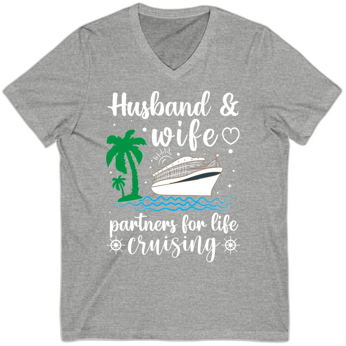 Husband & Wife Partners For Life Cruising V-Neck in Athletic Heather