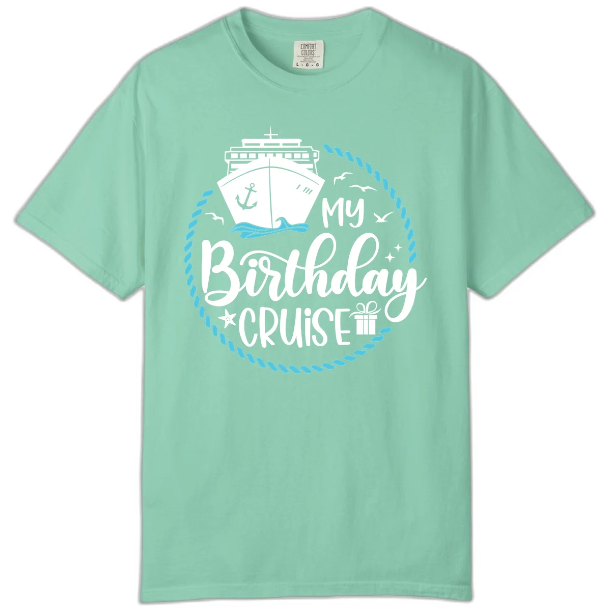 My Birthday Cruise Celebration Comfort Color Tee in Island Reef