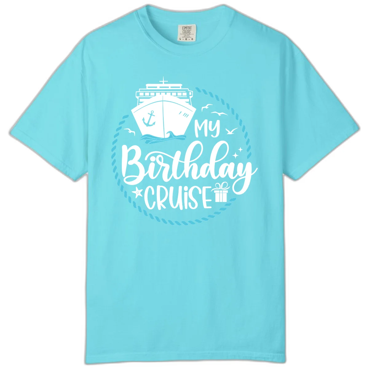 My Birthday Cruise Celebration Comfort Color Tee in Lagoon Blue