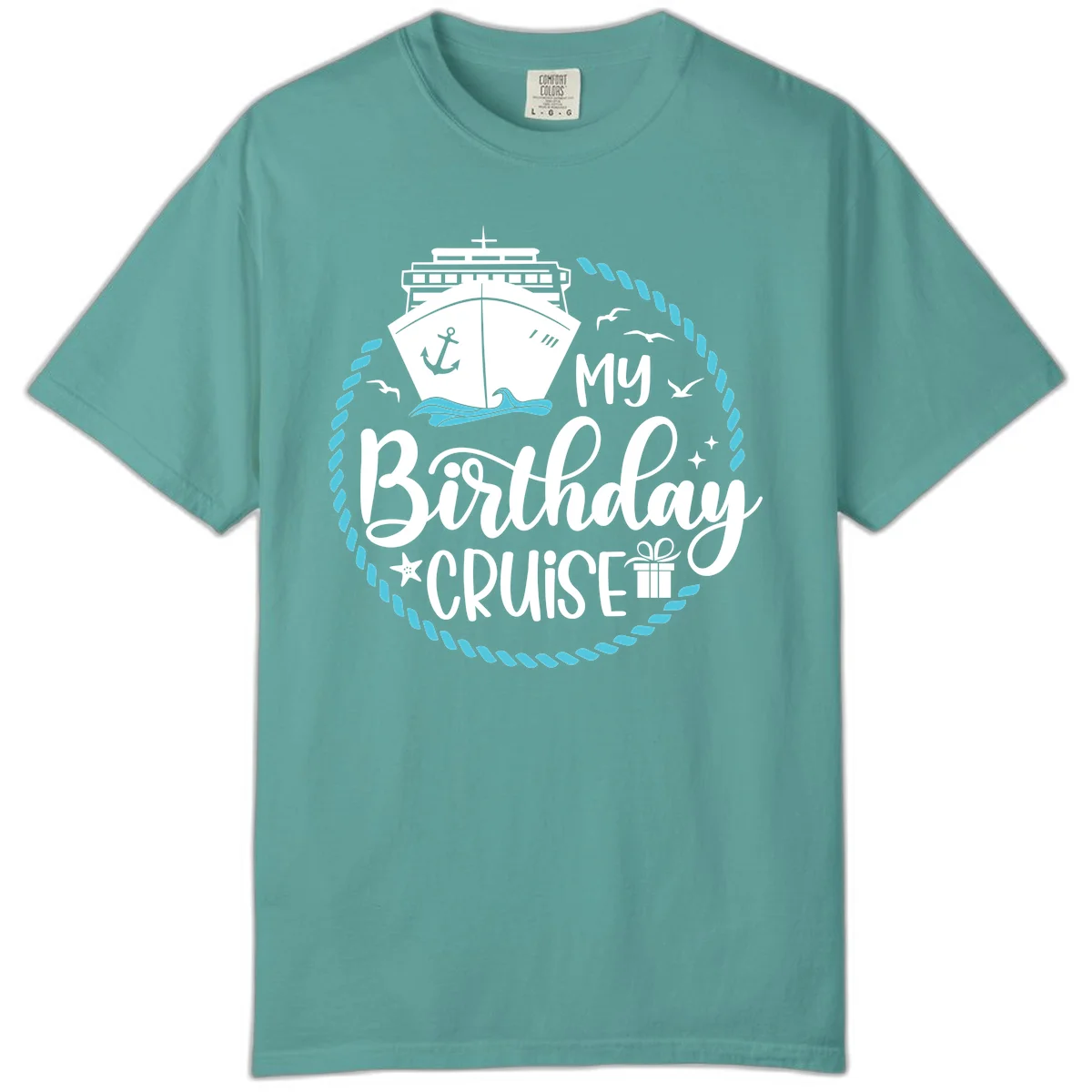 My Birthday Cruise Celebration Comfort Color Tee in Seafoam