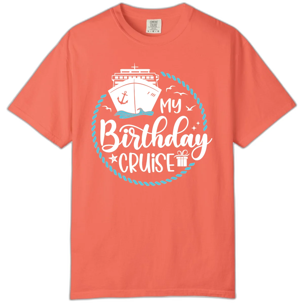 My Birthday Cruise Celebration Comfort Color Tee in Bright Salmon
