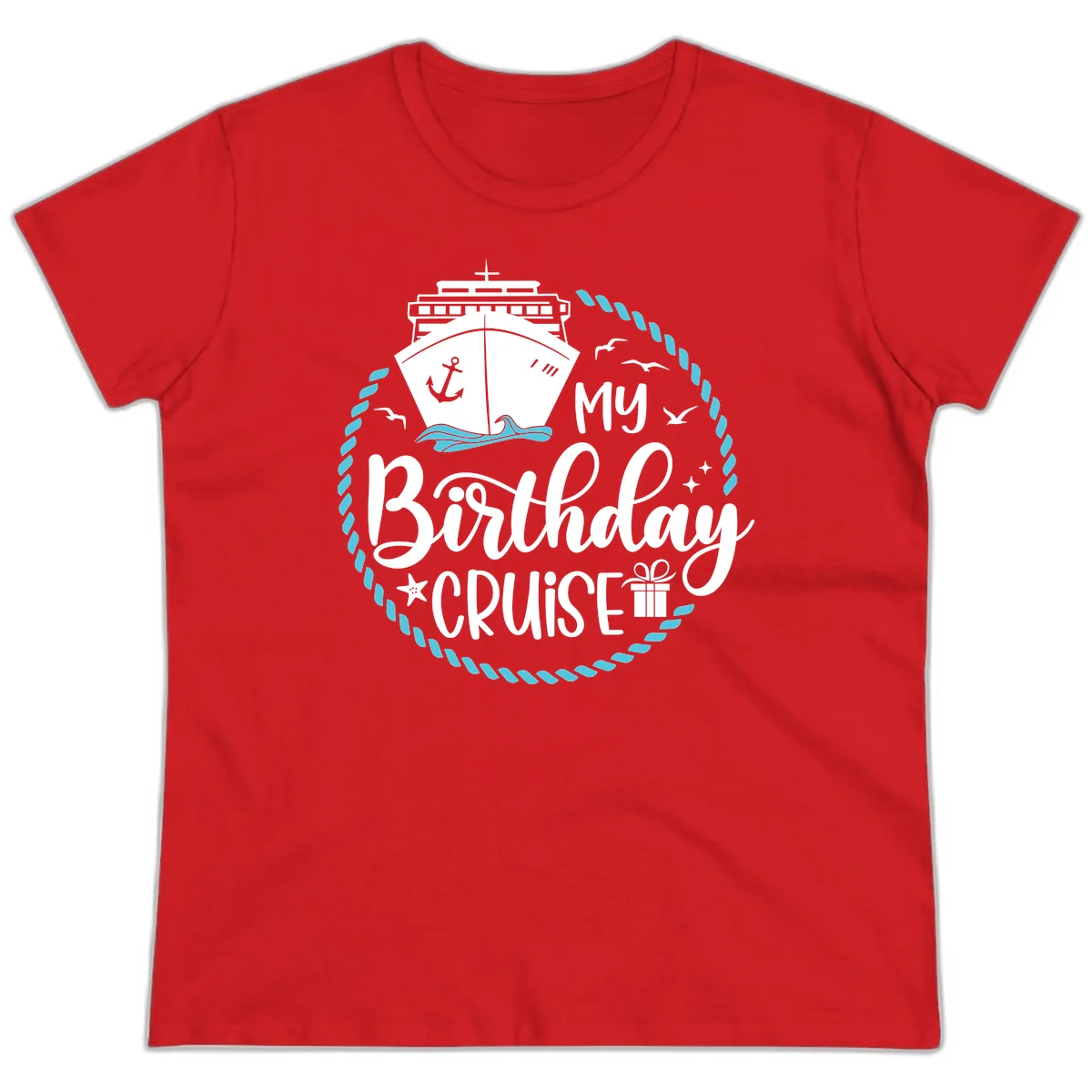 My Birthday Cruise Celebration Ladies Tee in Red