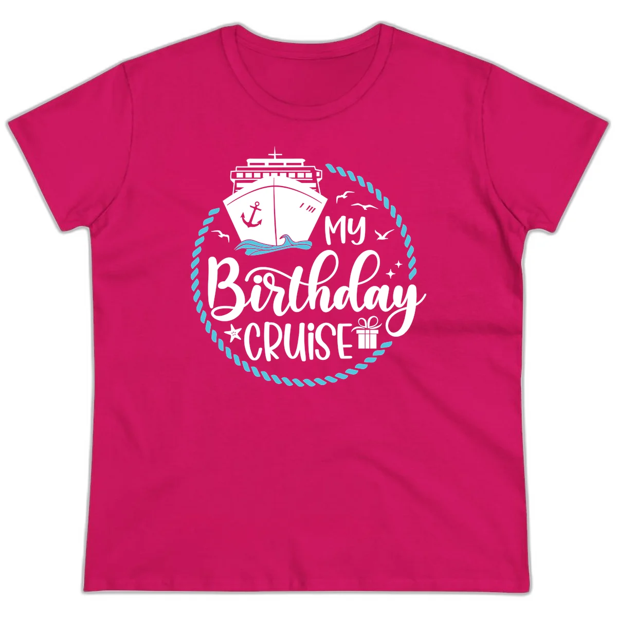 My Birthday Cruise Celebration Ladies Tee in Heliconia