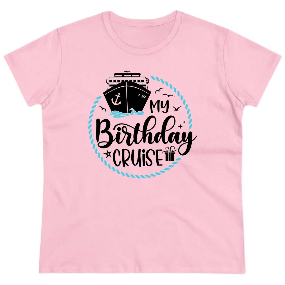 My Birthday Cruise Celebration Ladies Tee in Light Pink