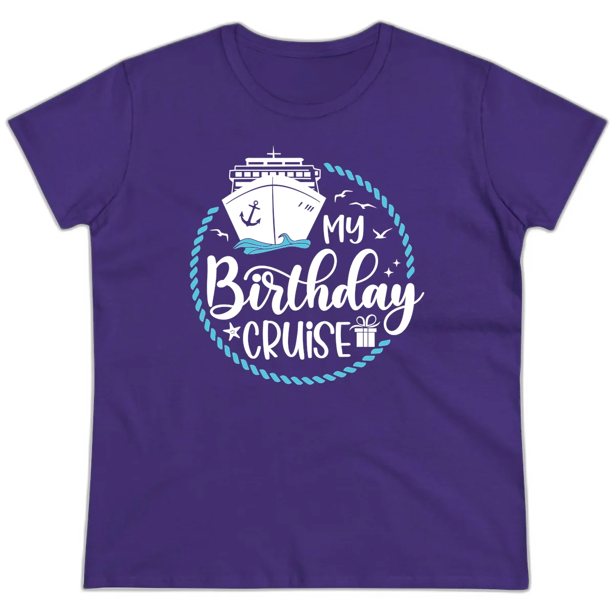 My Birthday Cruise Celebration Ladies Tee in Purple
