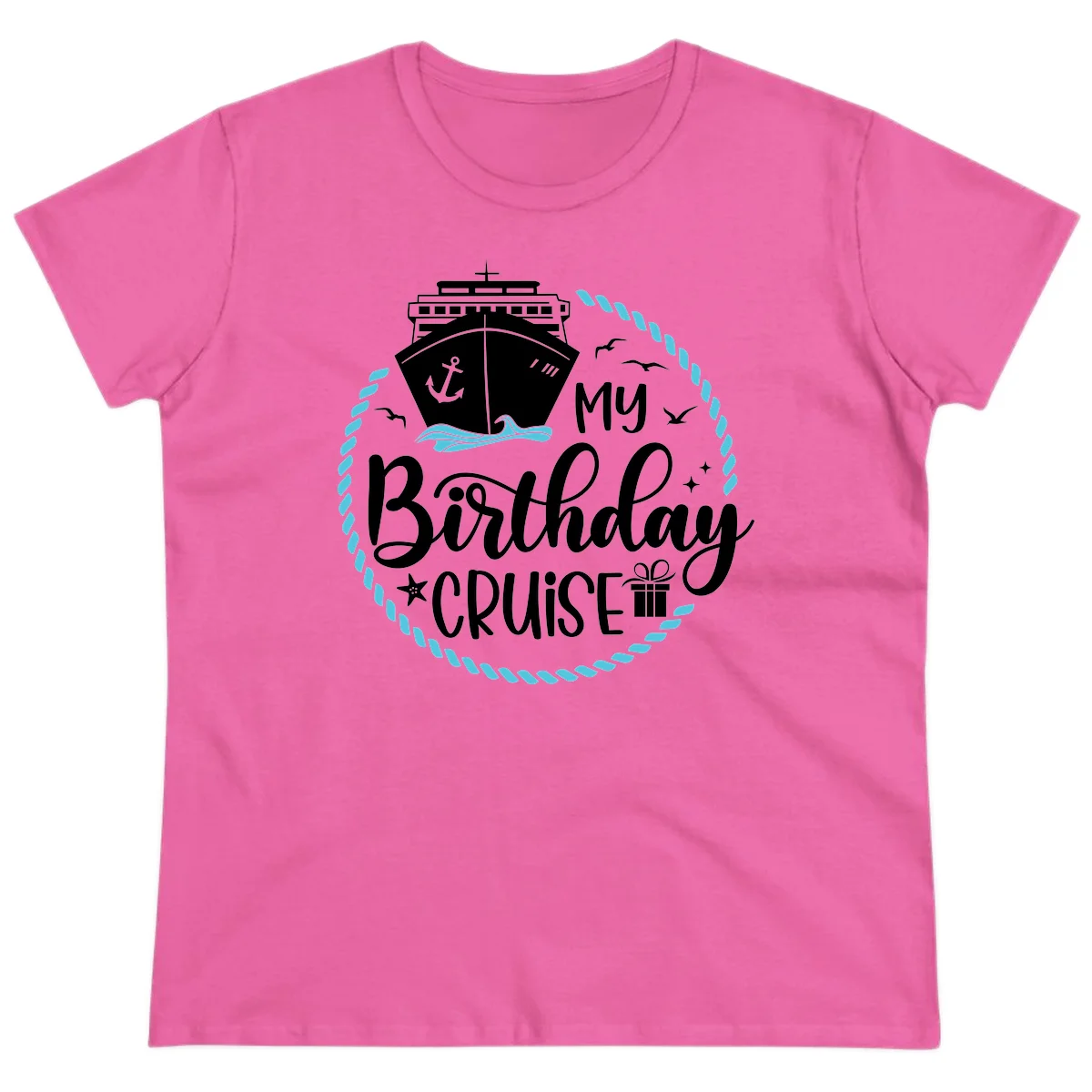 My Birthday Cruise Celebration Ladies Tee in Azalea