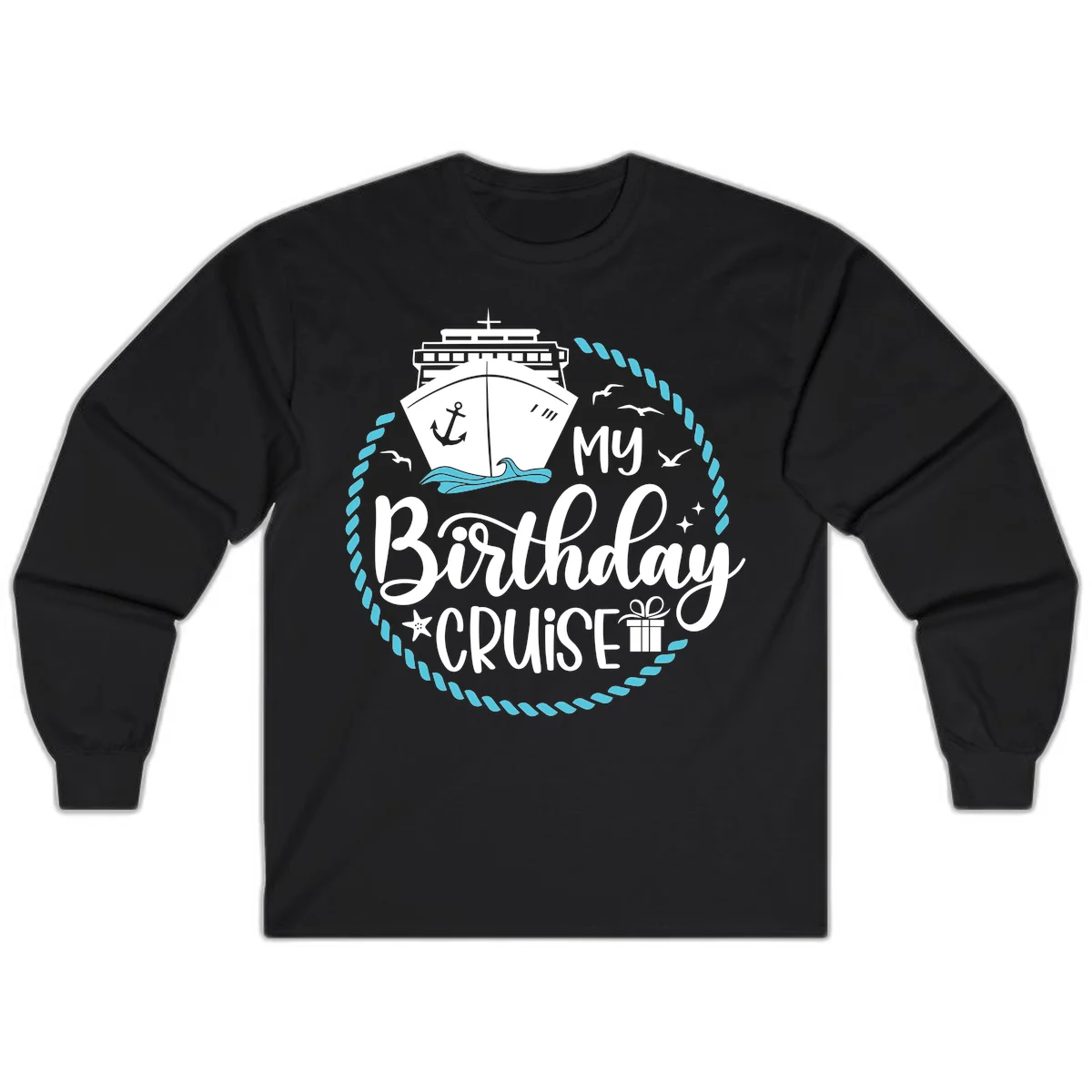 My Birthday Cruise Celebration Long Sleeve Tee in Black