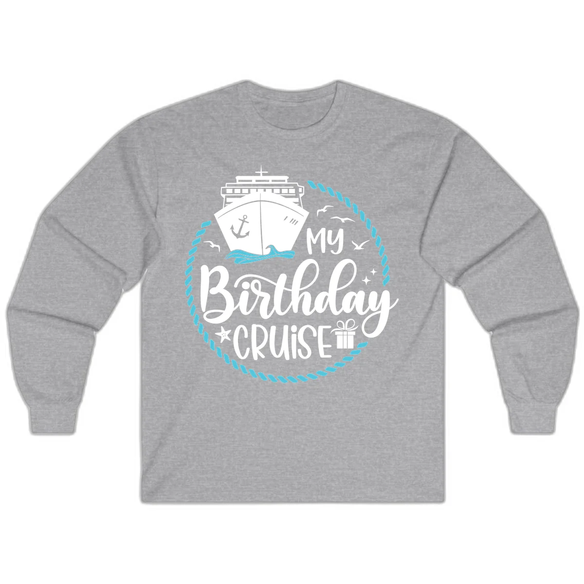 My Birthday Cruise Celebration Long Sleeve Tee in Sport Grey