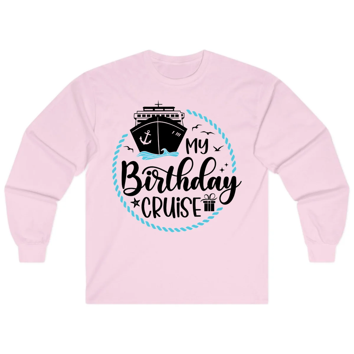 My Birthday Cruise Celebration Long Sleeve Tee in Light Pink