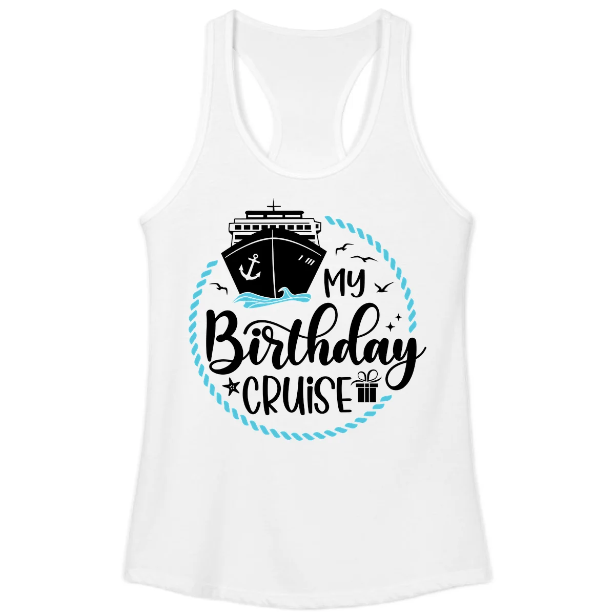 My Birthday Cruise Celebration Ladies Tank Top in White
