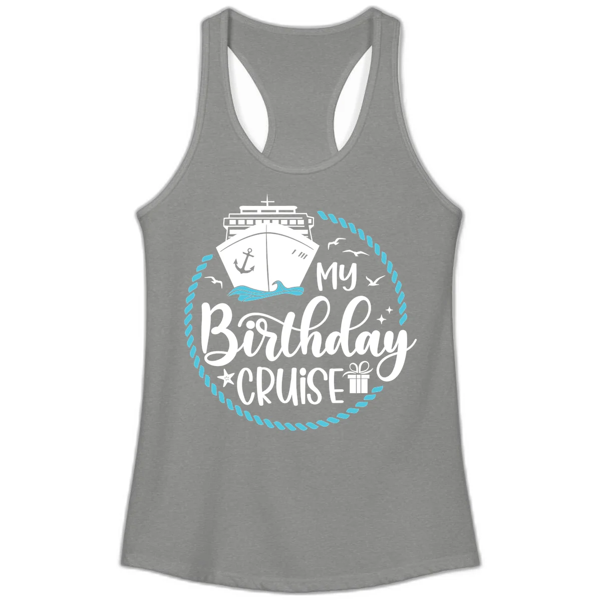 My Birthday Cruise Celebration Ladies Tank Top in Heather Grey