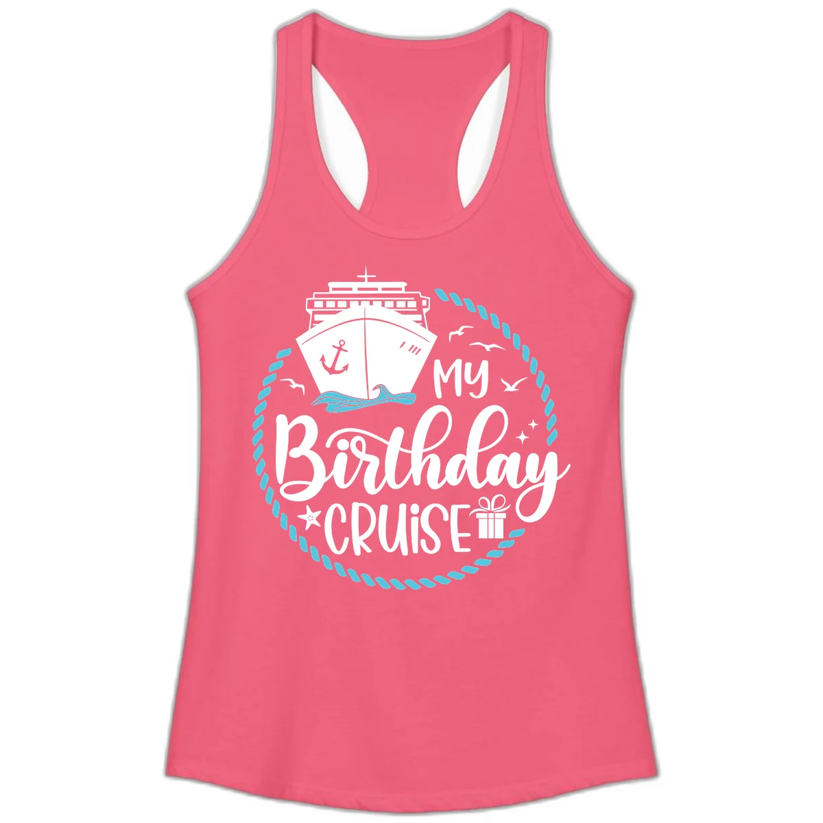 My Birthday Cruise Celebration Ladies Tank Top in Hot Pink