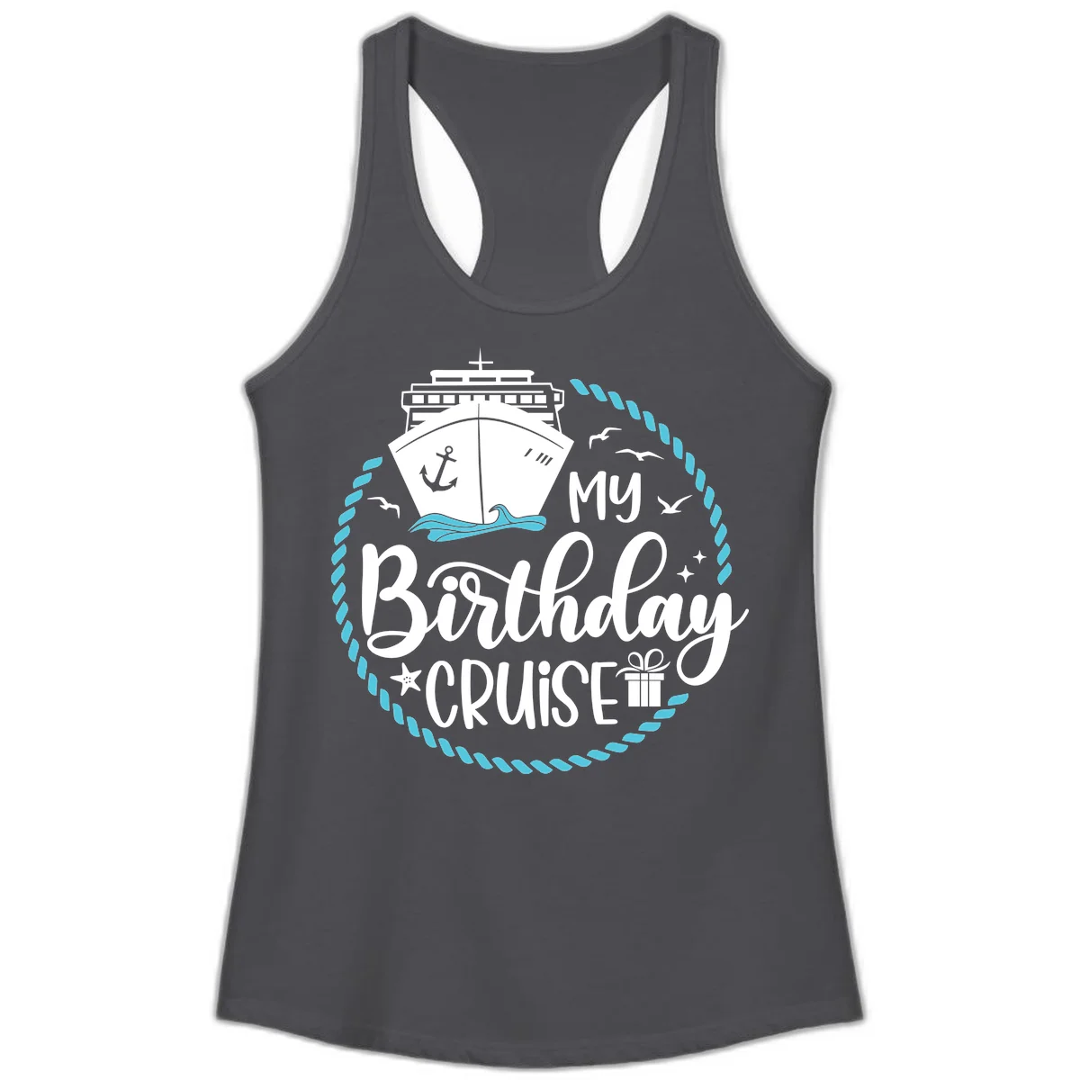 My Birthday Cruise Celebration Ladies Tank Top in Solid Dark Gray