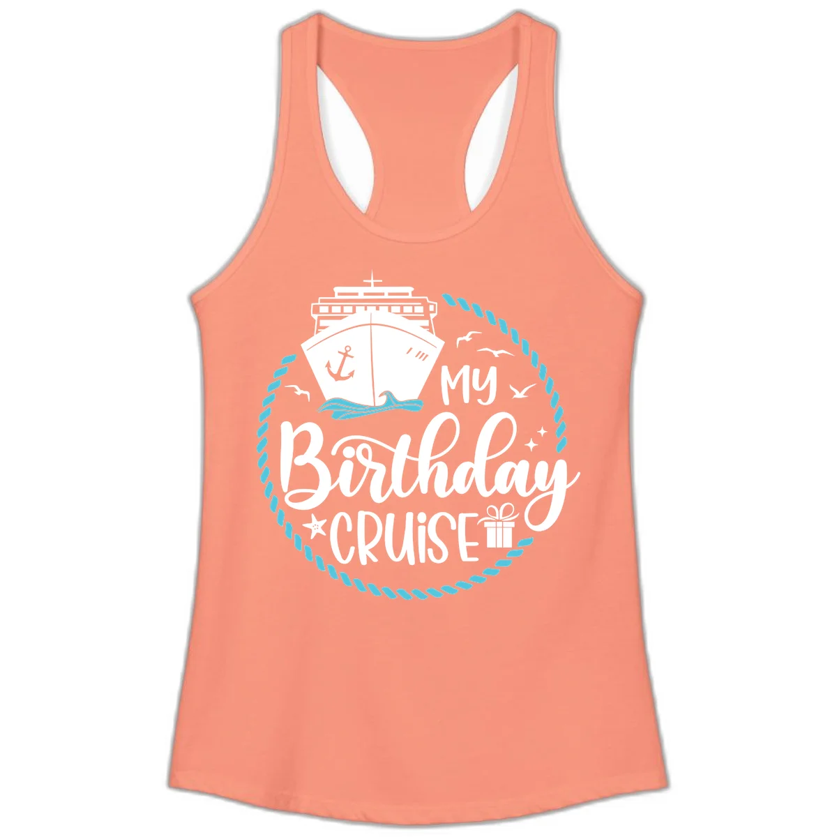 My Birthday Cruise Celebration Ladies Tank Top in Solid Light Orange