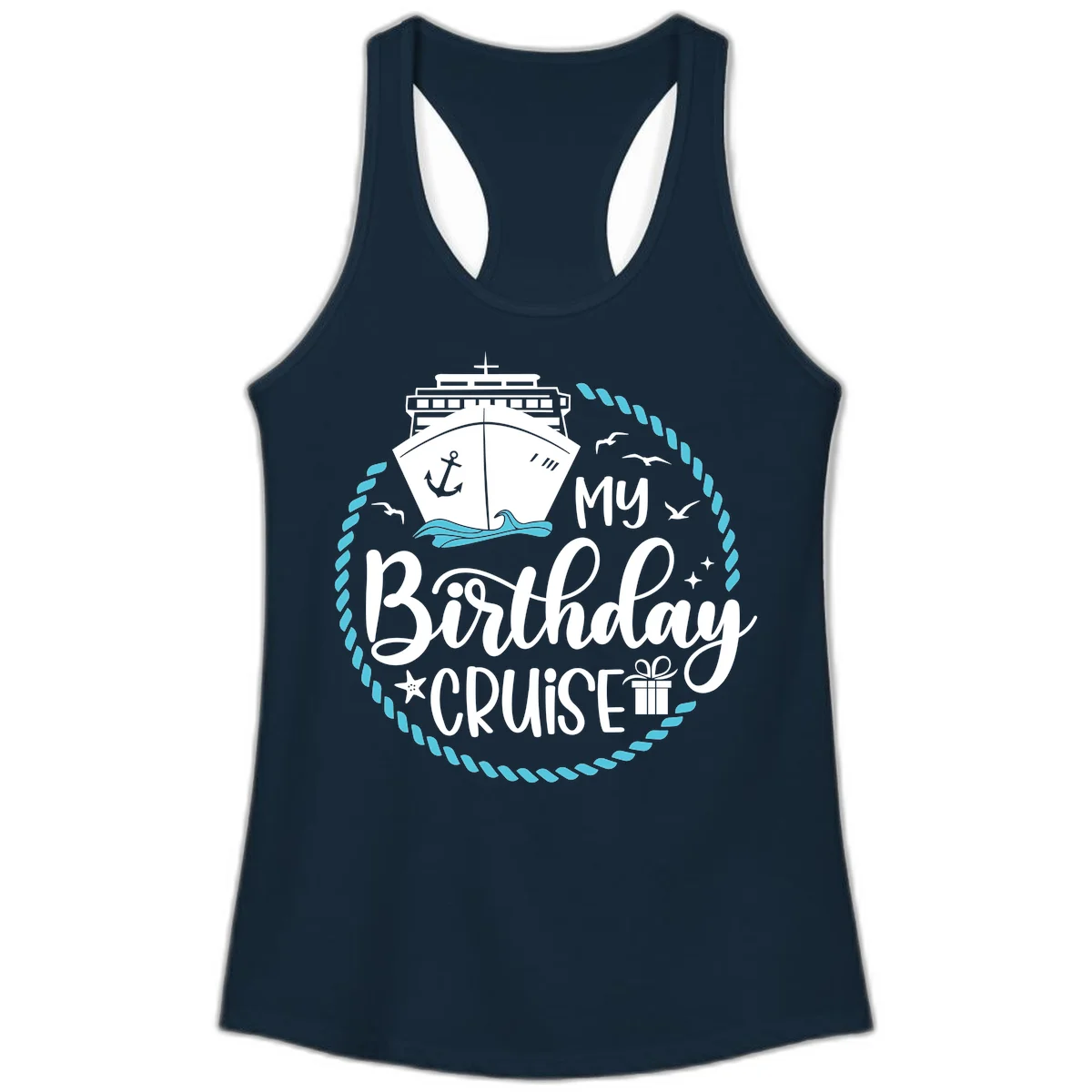My Birthday Cruise Celebration Ladies Tank Top in Solid Midnight Navy