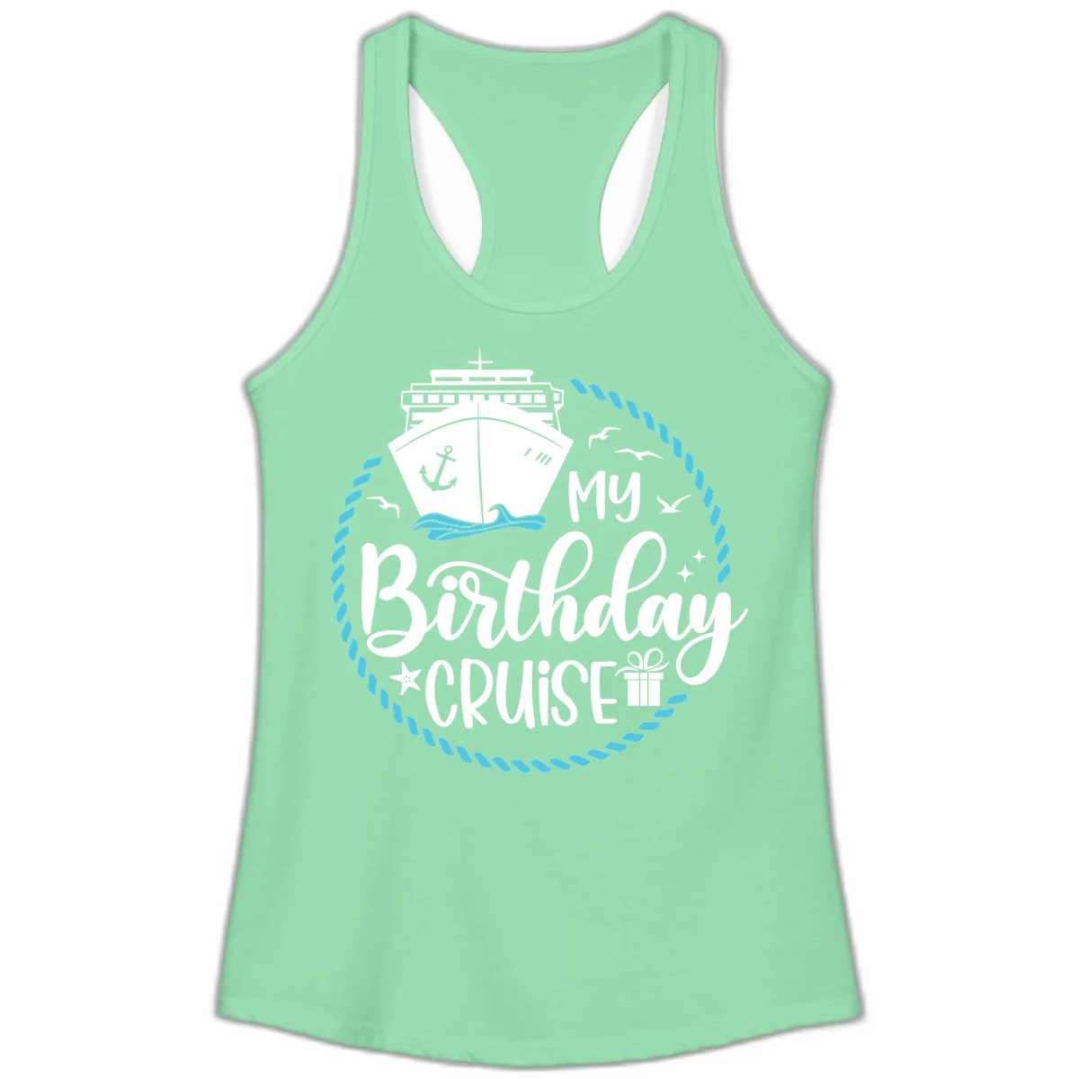My Birthday Cruise Celebration Ladies Tank Top in Solid Mint