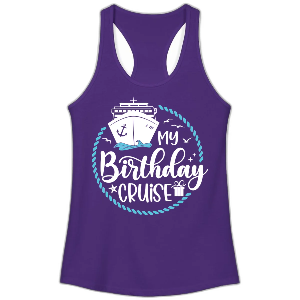 My Birthday Cruise Celebration Ladies Tank Top in Solid Purple Rush