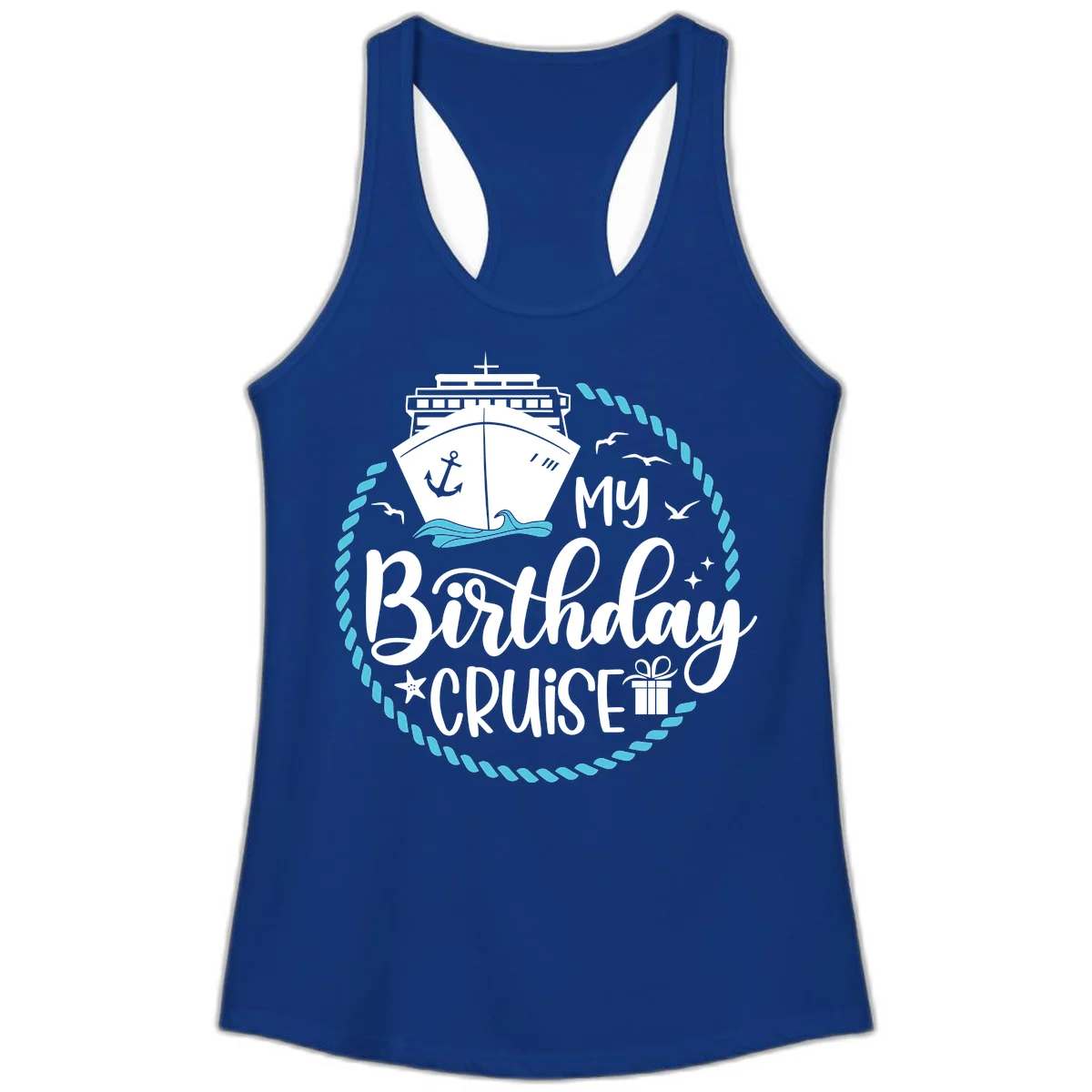 My Birthday Cruise Celebration Ladies Tank Top in Solid Royal