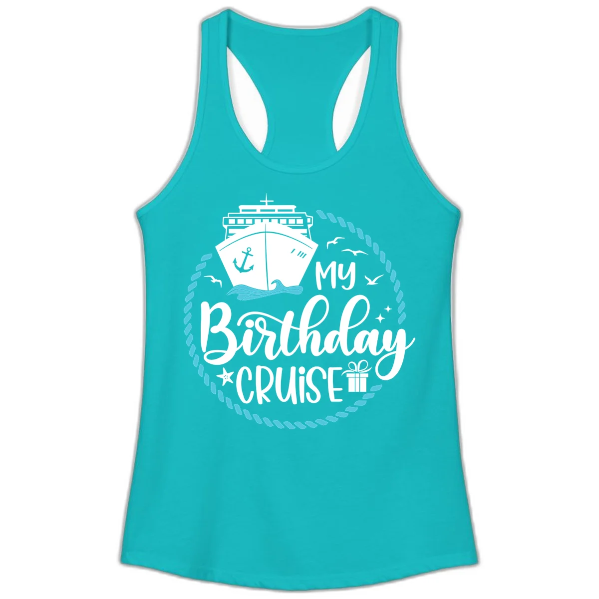 My Birthday Cruise Celebration Ladies Tank Top in Tahiti Blue