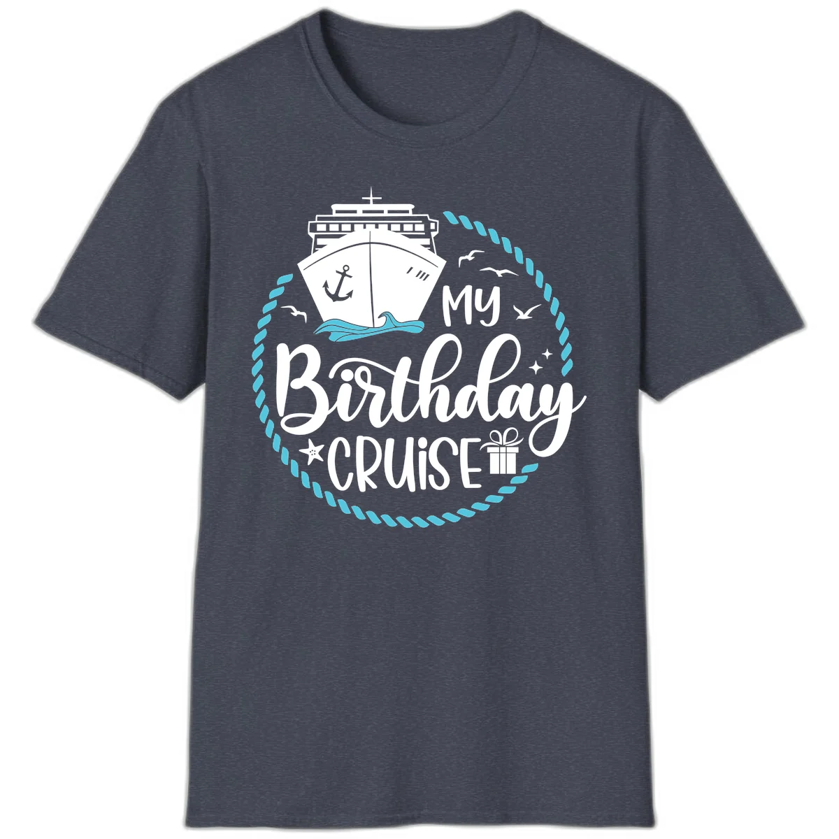 My Birthday Cruise Celebration T-Shirt for Your Voyage in Heather Navy