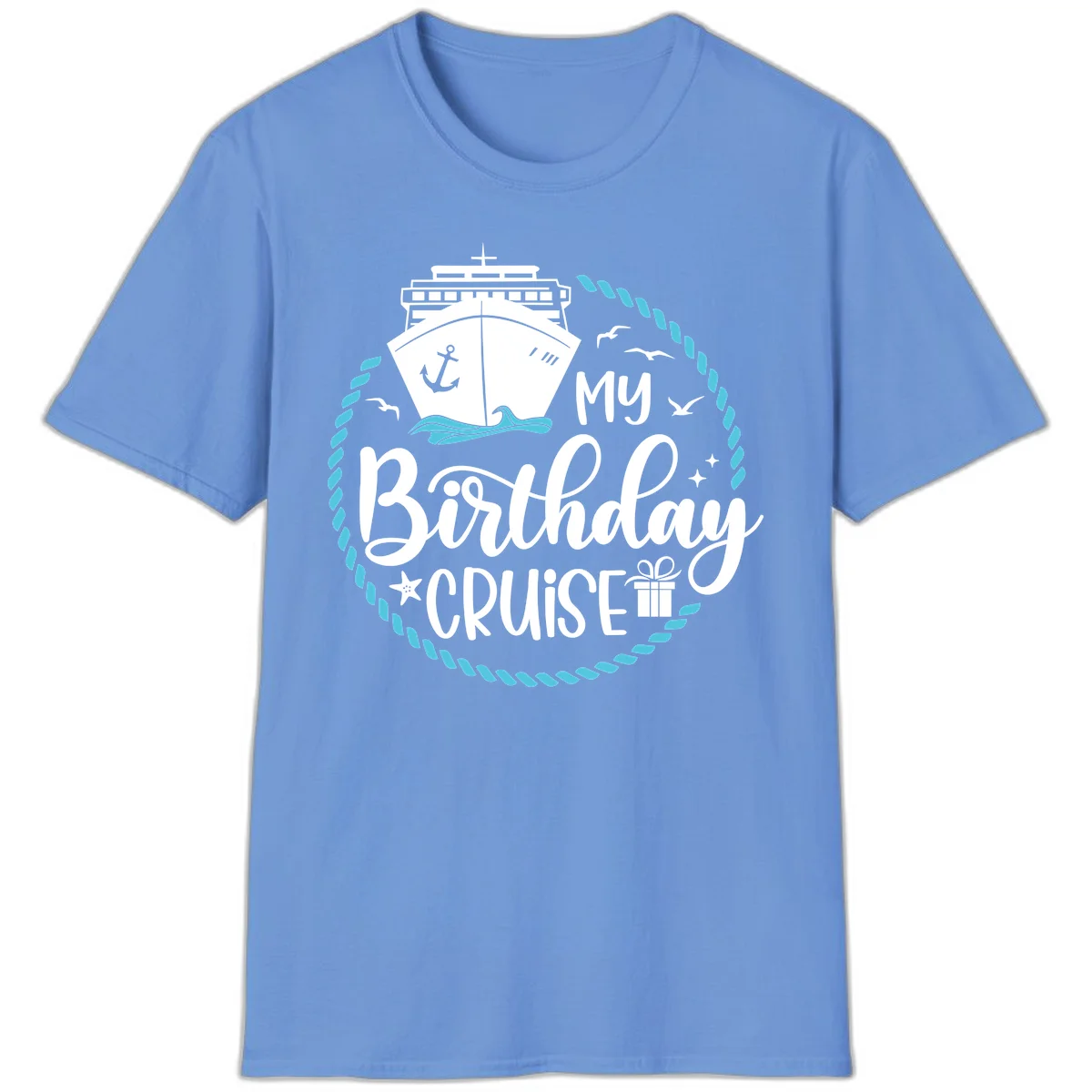 My Birthday Cruise Celebration T-Shirt for Your Voyage in Carolina Blue