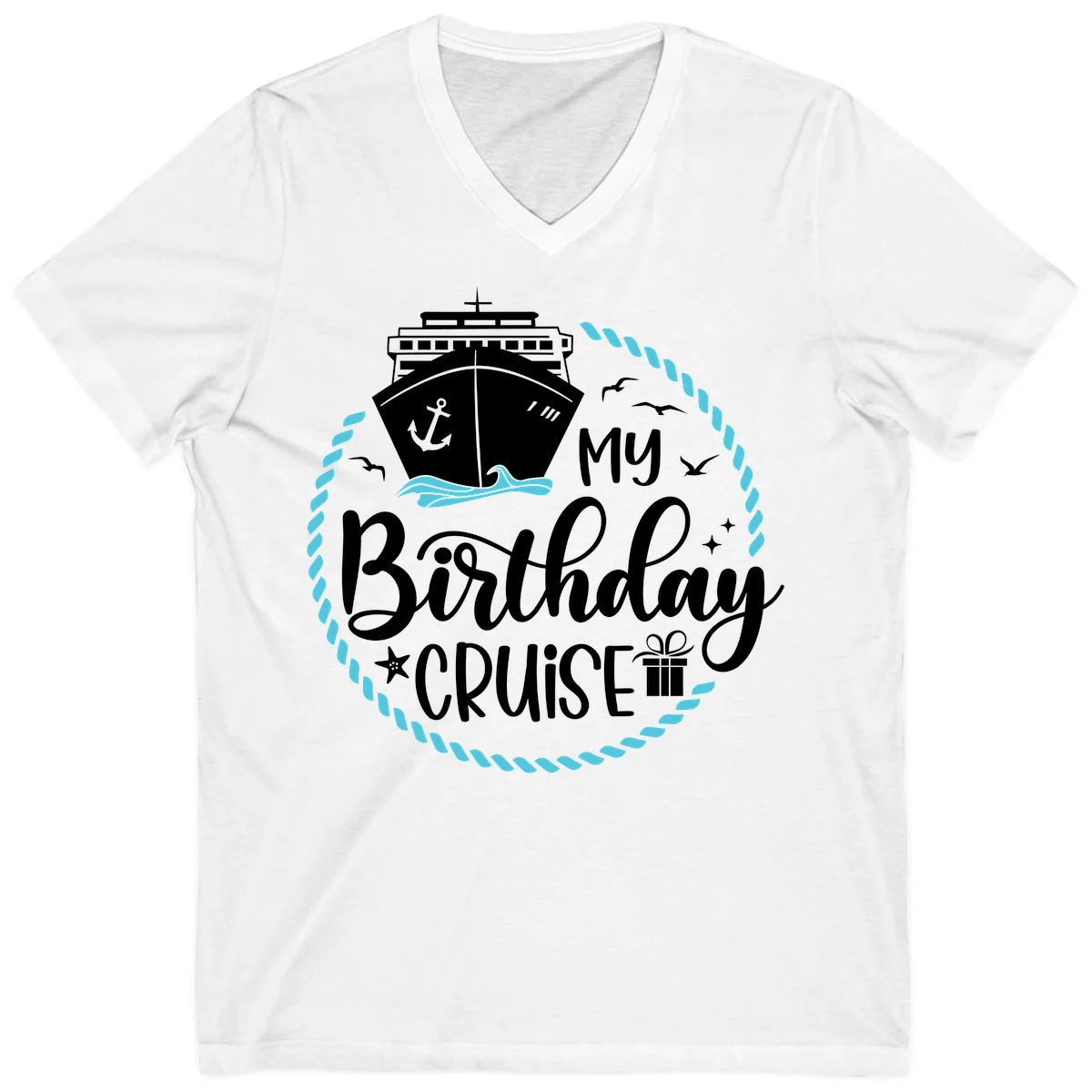My Birthday Cruise Celebration V-Neck Tee in White
