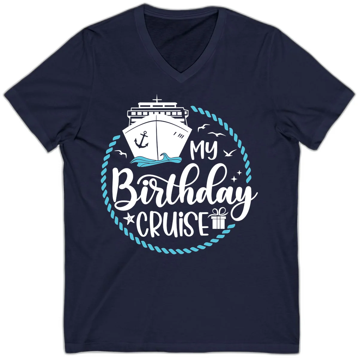 My Birthday Cruise Celebration V-Neck Tee in Navy