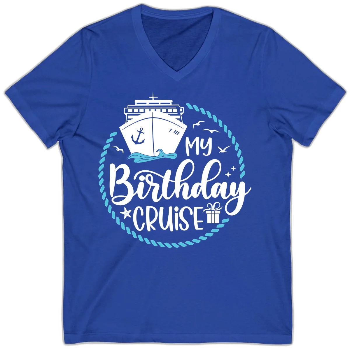 My Birthday Cruise Celebration V-Neck Tee in True Royal