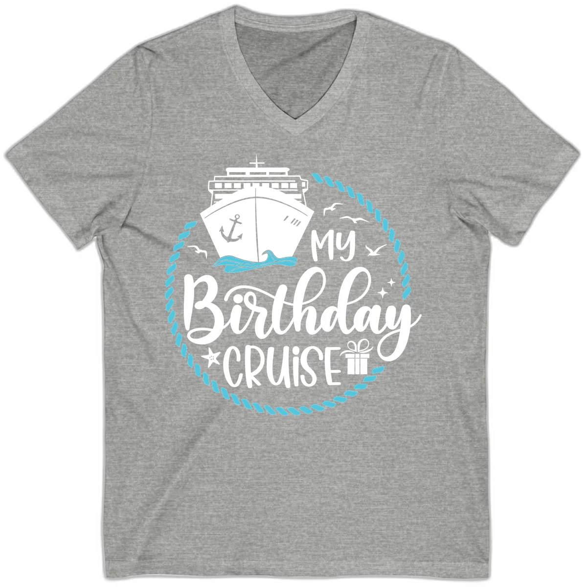 My Birthday Cruise Celebration V-Neck Tee in Athletic Heather