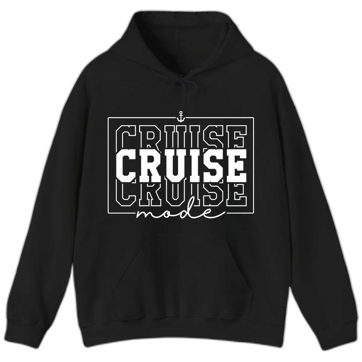 Cruise Mode Anchor Nautical Design Hoodie in Black