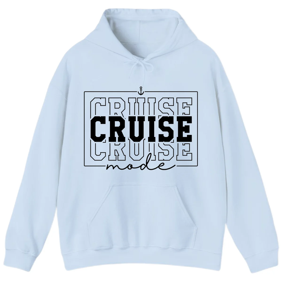 Cruise Mode Anchor Nautical Design Hoodie in Light Blue