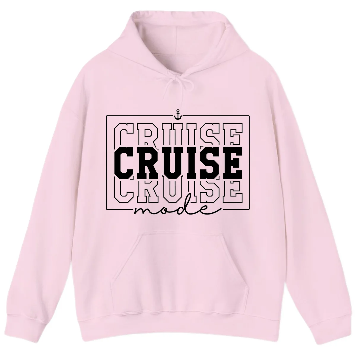 Cruise Mode Anchor Nautical Design Hoodie in Light Pink
