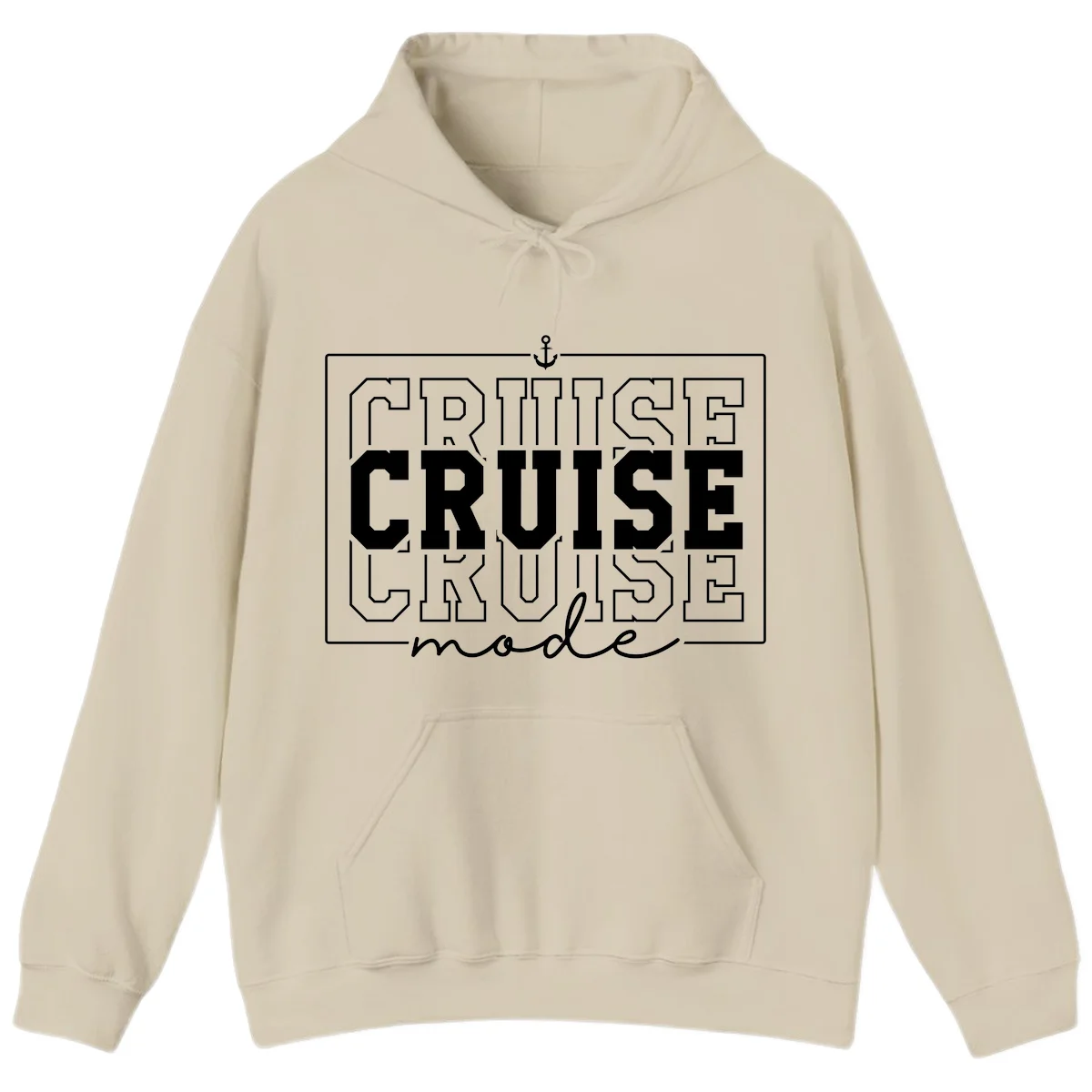 Cruise Mode Anchor Nautical Design Hoodie in Sand