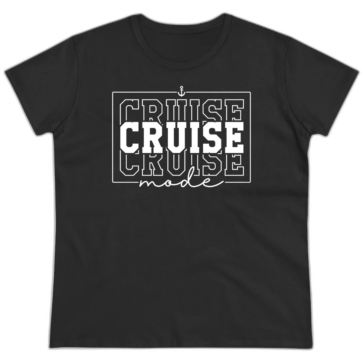 Cruise Mode Anchor Nautical Design Ladies Tee in Black