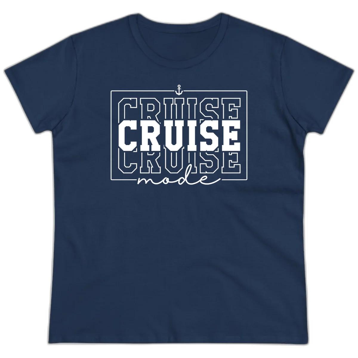 Cruise Mode Anchor Nautical Design Ladies Tee in Navy