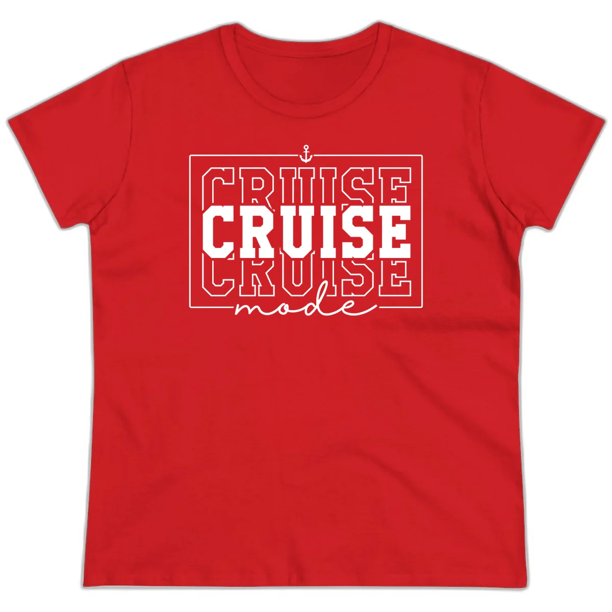 Cruise Mode Anchor Nautical Design Ladies Tee in Red