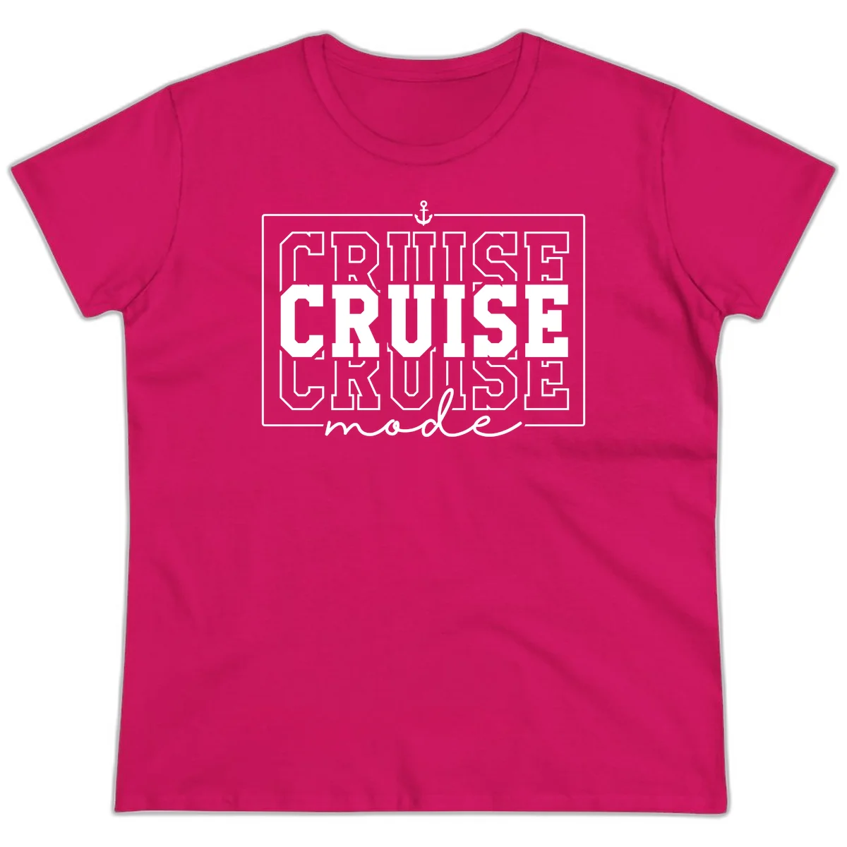 Cruise Mode Anchor Nautical Design Ladies Tee in Heliconia