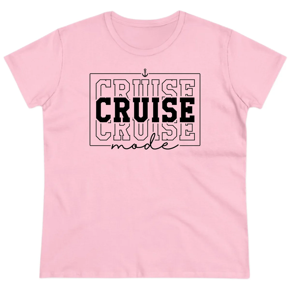 Cruise Mode Anchor Nautical Design Ladies Tee in Light Pink