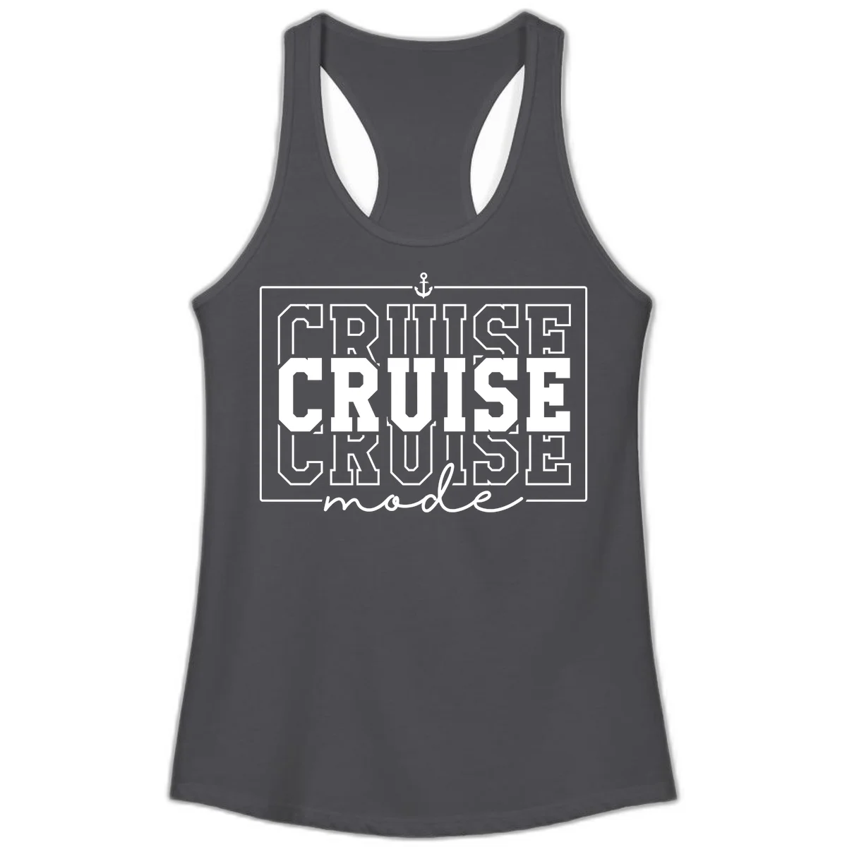 Cruise Mode Anchor Nautical Design Ladies Tank in Solid Dark Gray