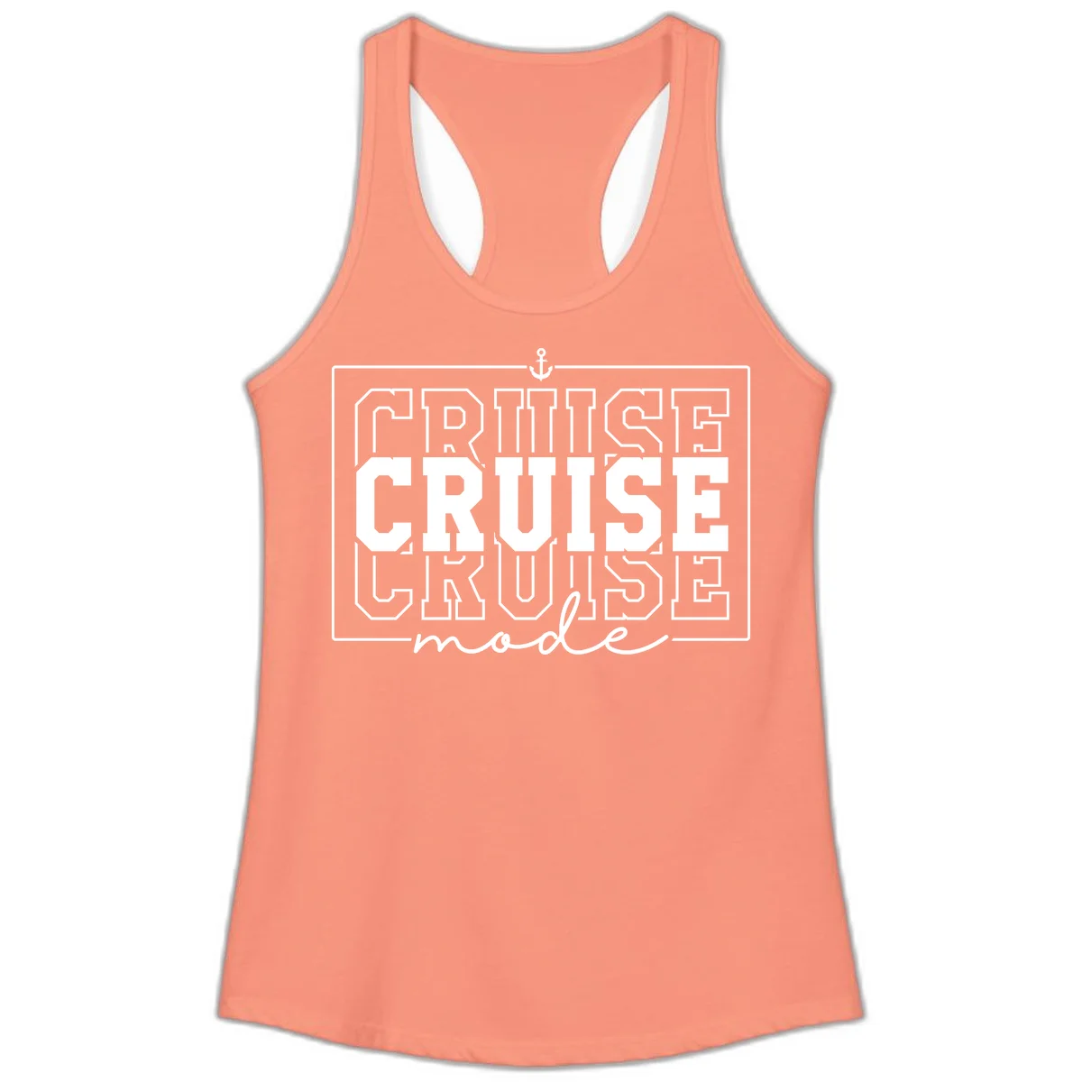 Cruise Mode Anchor Nautical Design Ladies Tank in Solid Light Orange