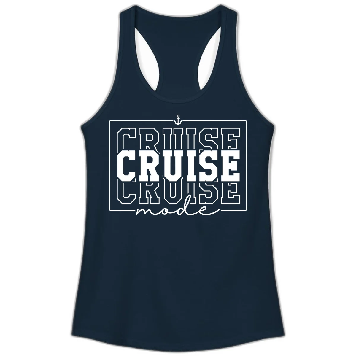 Cruise Mode Anchor Nautical Design Ladies Tank in Solid Midnight Navy