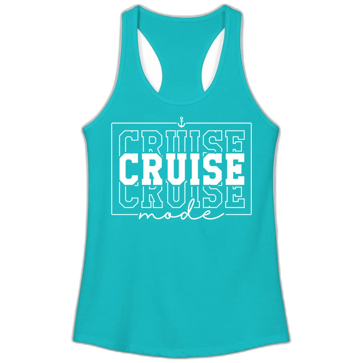Cruise Mode Anchor Nautical Design Ladies Tank in Tahiti Blue