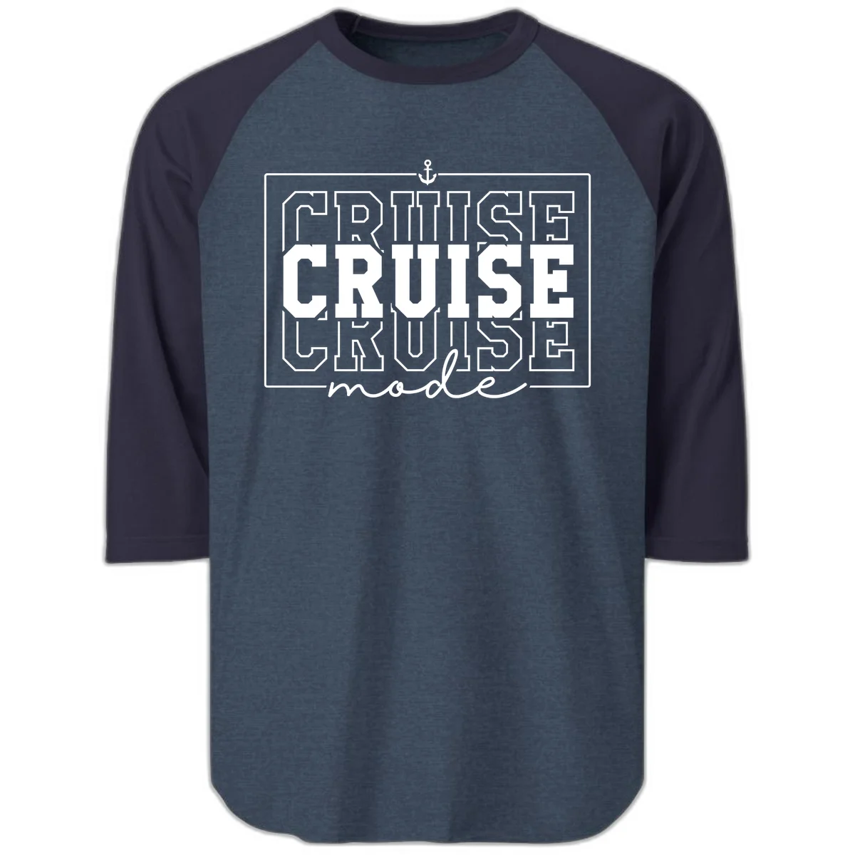 Cruise Mode Anchor Nautical Design Raglan 3/4 in Heather Denim Navy