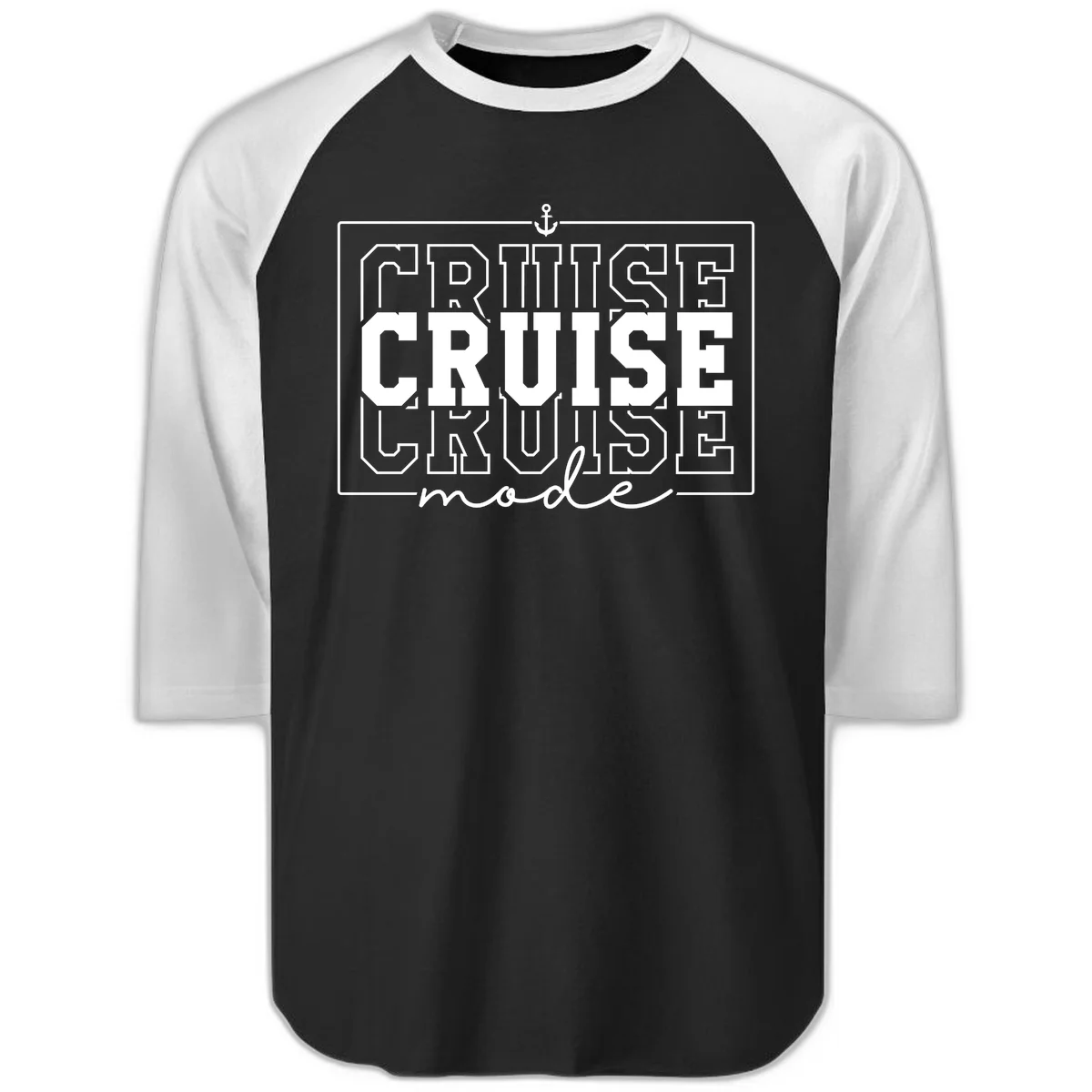 Cruise Mode Anchor Nautical Design Raglan 3/4 in Black White