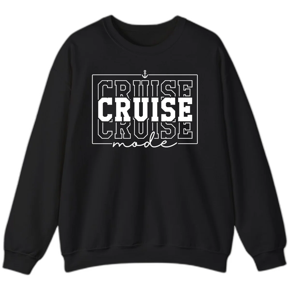 Cruise Mode Anchor Nautical Design Sweatshirt in Black