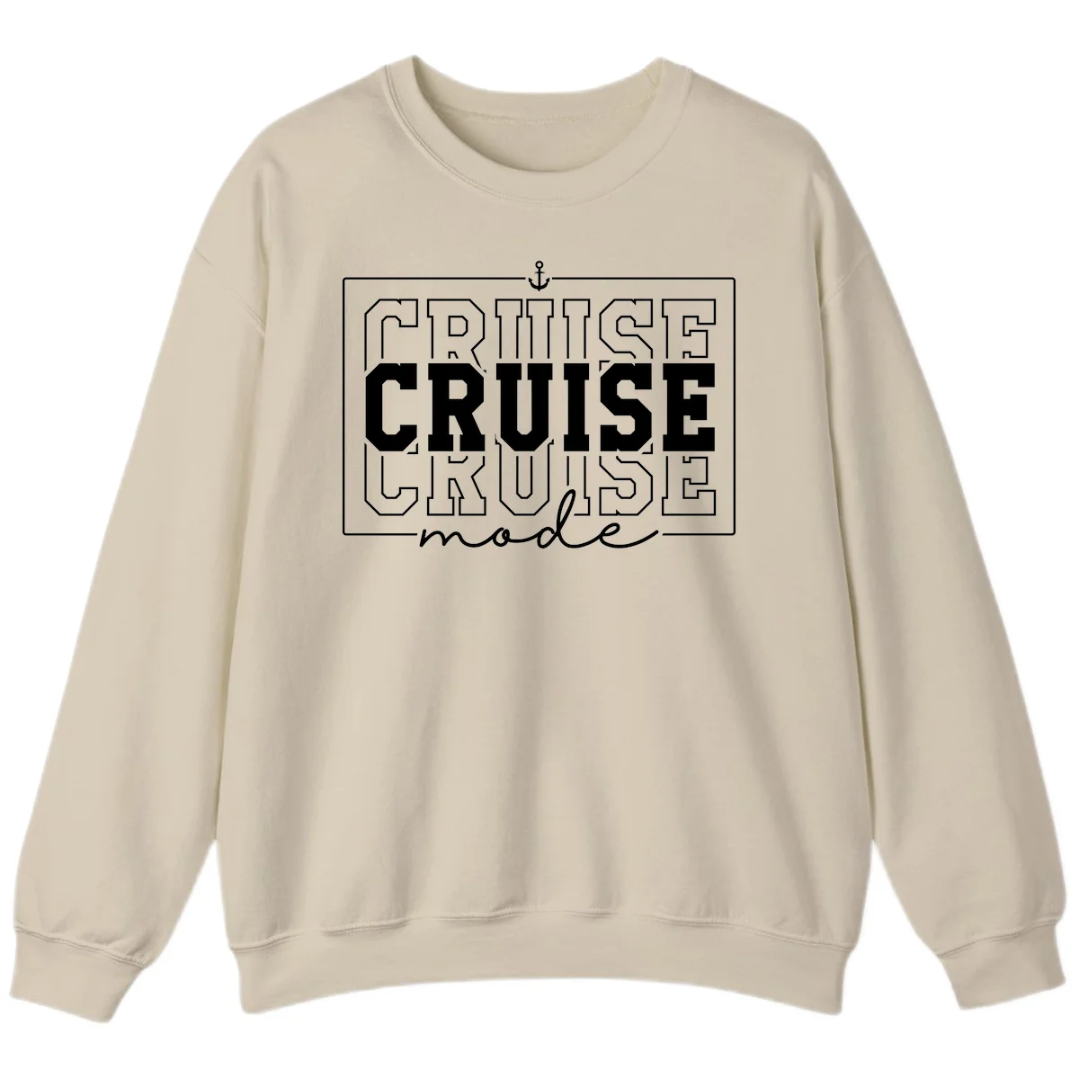 Cruise Mode Anchor Nautical Design Sweatshirt in Sand