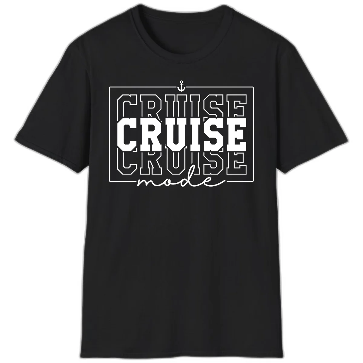 Cruise Mode Anchor Nautical Design T-Shirt in Black