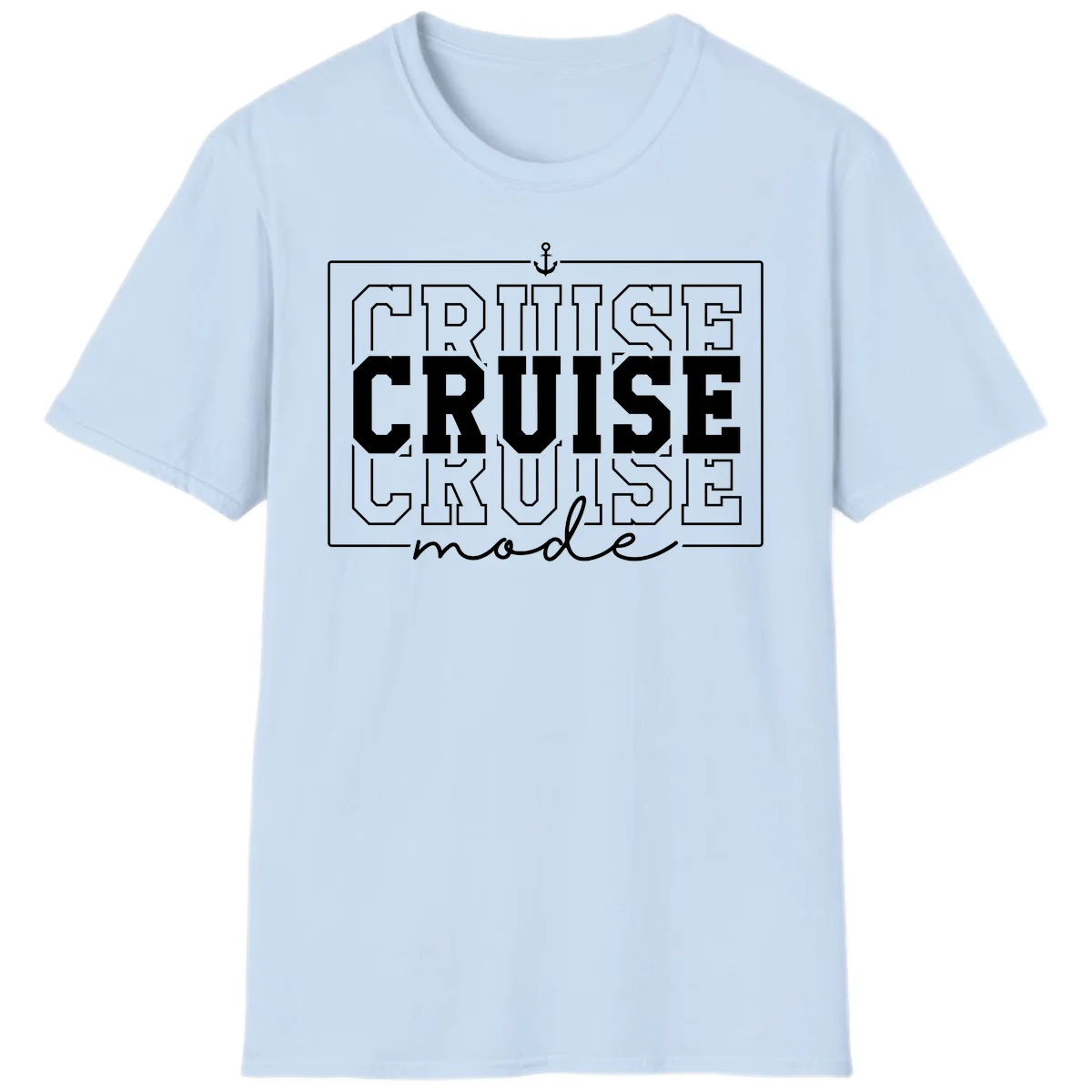 Cruise Mode Anchor Nautical Design T-Shirt in Light Blue