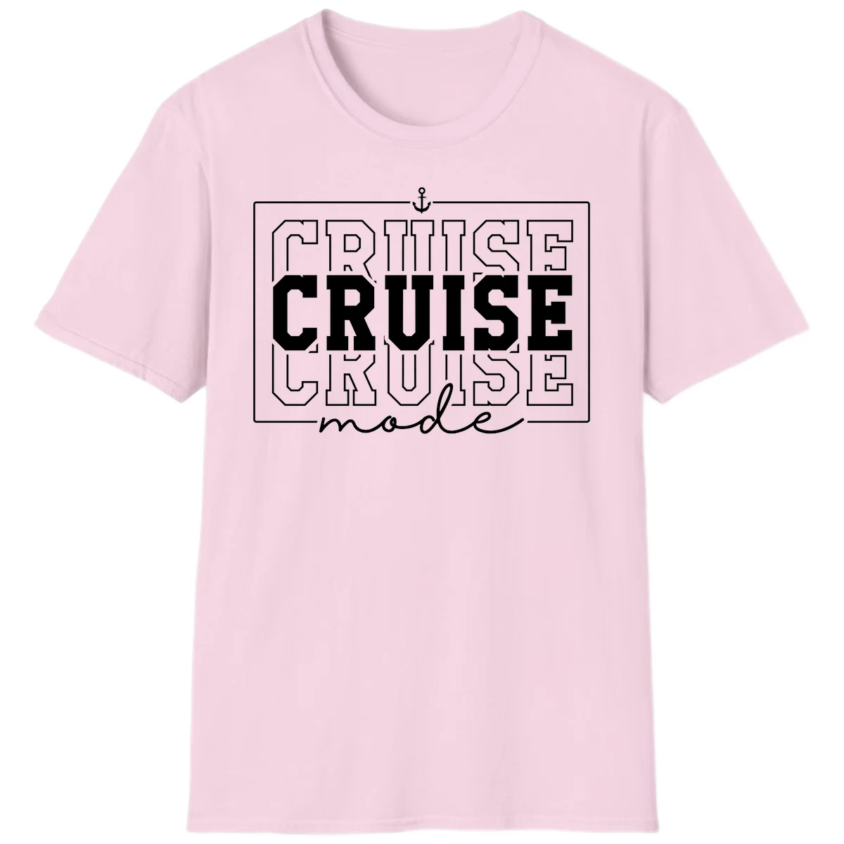 Cruise Mode Anchor Nautical Design T-Shirt in Light Pink